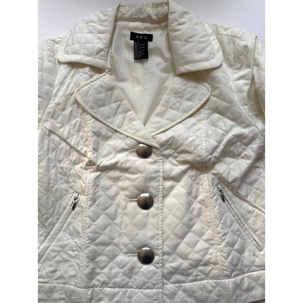 🌼RQT Quilted Jacket Size Small Lightweight Outdoors Off White Silver Buttons - Picture 4 of 9